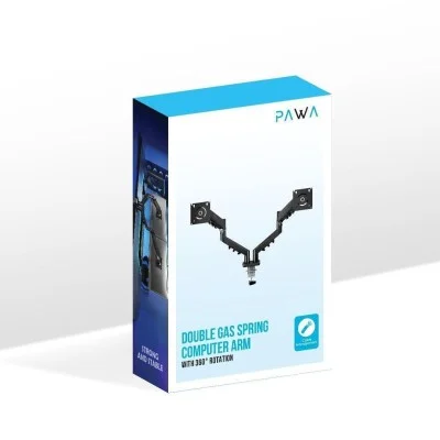 Pawa Double Gas Spring Computer Arm With 360 Rotation - Black